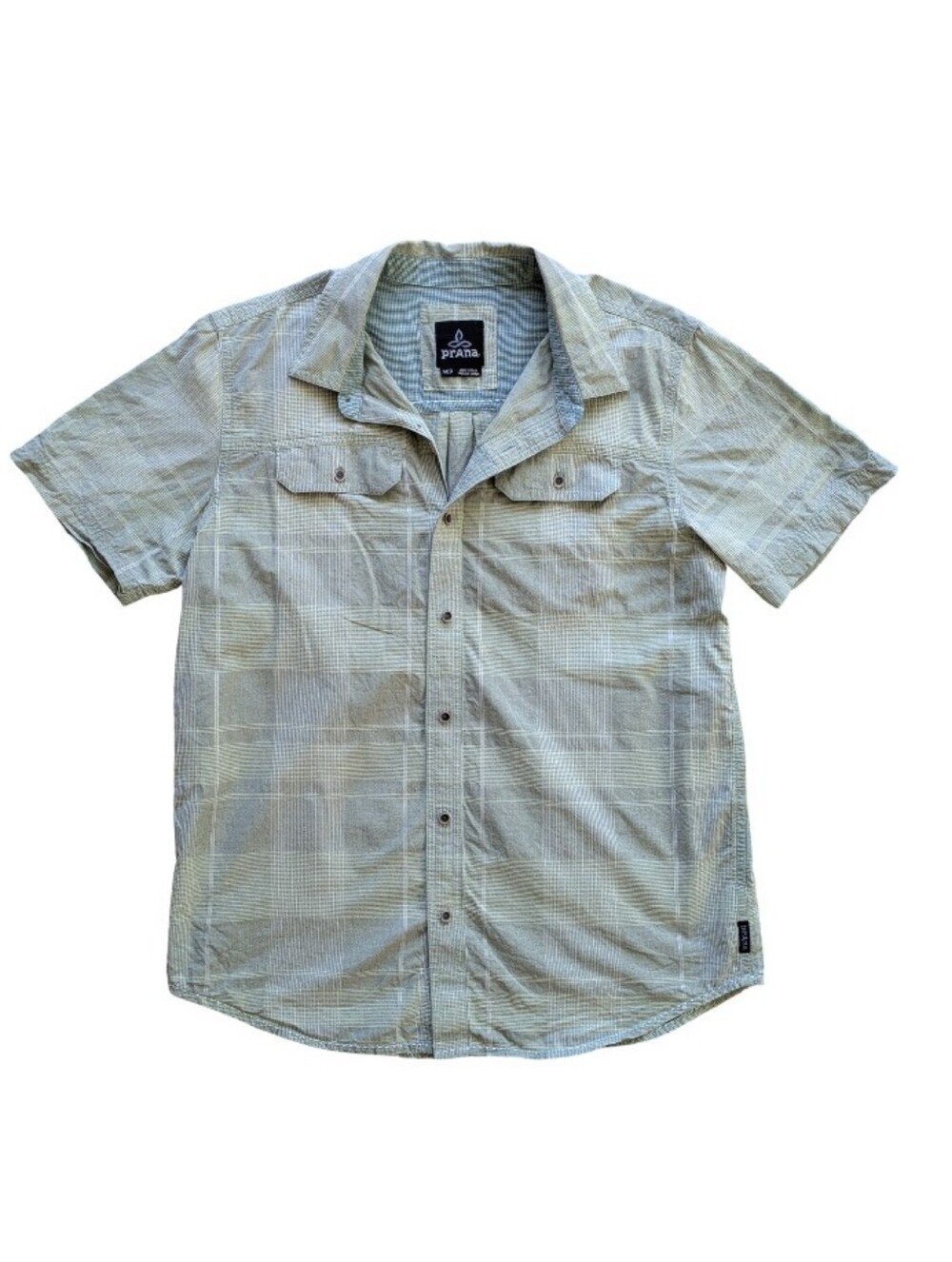 Prana Mens Green Plaid Shirt Sleeve Button Down Size M Cotton Outdoor  Casual